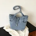 Vintage τσάντα ώμου από denim για γυναίκες, κομψή ρετρό casual τσάντα χειρός. - Ανοιχτό μπλε