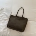 Minimalist dark brown suede tote bag, stylish large capacity casual shoulder bag for women. - No Pendant / Green