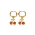 Gold-plated hoop earrings featuring charming red crystal cherry pendants, elegant and chic. - Cherry Rhinestone Hoops