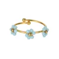 Offener Ring aus Edelstahl mit hellblauen Kristallperlenblumen, süßer Modeschmuck. - Blau