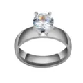 Edelstahl Zirkonia Paarring, klassische 4-Krappen-Fassung, minimalistischer Ehering. - Größe 7 / Damen Stahlfarbe