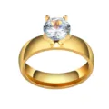 Titanstahl Edelstahl Paar Ring mit Solitär Zirkonia Stein, vergoldetes breites Band Design. - Größe 10 / Damen - Gold