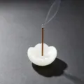Natural white crystal stone lotus incense holder, elegant aromatherapy base for home decor. - White Crystal