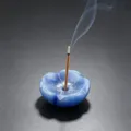 Natural blue crystal agate lotus flower incense holder, stick base aromatherapy ornament - Blue Aventurine
