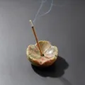 Natural stone lotus incense holder, crystal agate stick base for aromatherapy decoration. - Unakite