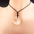 Collar Colgante Luna Piedra de Luna Blanca Cuerda Trenzada Variante Estilo Casual - Beige