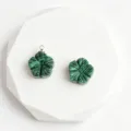 Green malachite texture carved plum blossom flower pendant DIY jewelry accessories crafting - Bare Stone Without Loop Style / 1 Piece/Pack / Synthetic Malachite