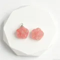 Natural pink crystal agate plum blossom carved double-sided flower pendant DIY necklace material - Bare Stone Without Loop Style / 1 Piece/Pack / Watermelon Red (Synthetic)