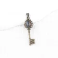 Vintage Bronze Key Pendant Necklace Palace Style Retro Jewelry Antique Finish Oval Stone Charm - India Agate (Antique Bronze)