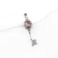 Vintage Silver Key Pendant Necklace with Natural Agate Stone Ornate Court Style Jewelry Accessory - India Agate (Antique Silver)
