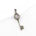 Vintage antique bronze key pendant necklace with oval pink crystal stone, palace style jewelry. - Rose Quartz (Antique Bronze)