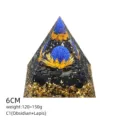 Piramide Orgone in Cristallo 6cm Ossidiana Lapislazzuli Decorazione Meditazione - Stile C1 (Ossidiana+Lapis+Loto)