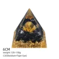 Piramide Orgonite 6cm Ossidiana Occhio di Tigre Sfera di Cristallo Decorazione Variante C3 - Stile C3 (Ossidiana+Occhio di Tigre+Loto)