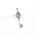 Vintage blue stone key pendant necklace ornate silver metal jewelry accessory for women - Blue Spot Stone (Antique Silver Color)