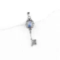 Vintage Key Pendant Necklace Blue Stone Silver Vintage Court Style Sweater Chain Accessory - Lapis Lazuli (Antique Silver)
