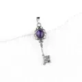 Retro court style key pendant necklace with purple gemstone, vintage silver tone fashion jewelry. - Purple Agate (Antique Silver Color)