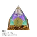 Piramide di Cristallo 6cm Resina Orgonite Chakra Decorazione Meditazione Occhio di Tigre - Stile G1 (Occhio di Tigre+Amatista+Fiore della Vita)