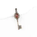 Vintage bronze key pendant necklace with red gemstone, retro palace style sweater chain. - Red Agate (Antique Bronze)