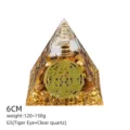 Piramide Orgonite in cristallo con occhio di tigre e quarzo chiaro per arredamento. - Stile G5 (Occhio di Tigre+Quarzo Chiaro+Fiore della Vita)