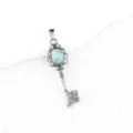 Vintage key pendant necklace with blue turquoise stone, palace style sweater chain jewelry item - Blue Turquoise (Antique Silver Color)