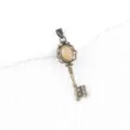 Vintage key pendant necklace with natural stone, retro bronze alloy palace style jewelry. - Picture Stone (Antique Bronze)