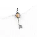 Vintage key pendant necklace with natural stone, ornate silver palace style sweater chain item. - Picture Stone (Antique Silver)