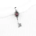 Vintage antique style key pendant necklace with dark red natural stone for elegant women daily - Red Tiger Eye (Antique Silver Color)