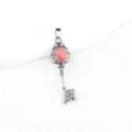 Vintage Style Key Pendant Necklace Pink Striped Stone Silver Metal Jewelry Accessory - Rhodochrosite (Antique Silver Color)