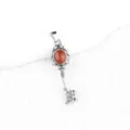 Vintage style red stone key pendant necklace variant, elegant palace design retro jewelry accessory. - Red Jasper (Antique Silver Color)