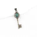 Retro Bronze Key Pendant Green Stone Necklace Vintage Sweater Chain Jewelry Accessory - Malachite (Bronze Color)