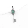Vintage green stone key pendant necklace, antique silver finish, court style jewelry. - Malachite (Antique Silver Color)