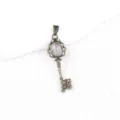 Vintage antique bronze key pendant necklace with natural stone oval cabochon palace style jewelry - Clear Quartz (Antique Bronze)