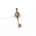 Vintage bronze key pendant with natural gemstone, classic palace style necklace jewelry accessory item. - Tiger's Eye (Antique Bronze)