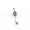 Vintage key pendant necklace with natural stone, retro silver tone alloy jewelry. - Tiger Eye (Antique Silver)