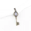 Vintage style alloy key pendant necklace with natural stone accent for women fashion jewelry. - White Agate (Bronze Color)