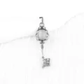 Vintage silver key pendant necklace with oval gemstone, classic court style charm jewelry. - White Agate (Antique Silver Color)