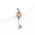 Vintage key pendant with natural stone, palace style necklace sweater chain for women jewelry. - Topaz (Antique Silver Color)