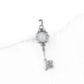 Vintage silver key pendant with oval stone retro court style sweater chain jewelry accessory - Aquamarine (Antique Silver Color)