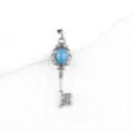 Vintage palace style key pendant necklace with blue striped stone antique silver jewelry gift - Blue Agate (Antique Silver Color)
