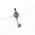 Vintage bronze key pendant with brown gemstone, elegant palace style necklace accessory. - Grey Agate (Bronze Color)