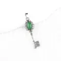 Vintage green stone key pendant, antique silver palace style necklace jewelry accessory. - Malay Jade (Antique Silver Color)