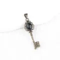 Vintage bronze key pendant with black stone oval gem for retro necklace jewelry making DIY - Black Agate (Antique Bronze)