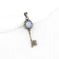 Vintage bronze key pendant with blue stone antique style necklace accessory for women fashion daily - Opalite (Antique Bronze)