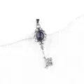 Vintage Blue Sandstone Key Pendant Retro Palace Style Metal Necklace Jewelry Accessory - Synthetic Blue Sandstone (Antique Silver Color)