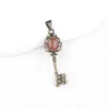 Vintage bronze key pendant with natural red stone necklace accessory for women stylish fashion jewelry - Synthetic Watermelon Red (Bronze Color)
