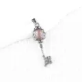 Vintage silver key pendant necklace with natural pink stone, elegant palace style jewelry. - Synthetic Watermelon Red (Antique Silver Color)