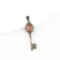 Vintage style key pendant necklace with brown natural stone and retro bronze finish SKU. - Synthetic Goldstone (Bronze Color)