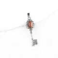 Vintage silver-tone ornate key pendant necklace with sparkly brown goldstone gem. - Synthetic Goldstone (Antique Silver Color)
