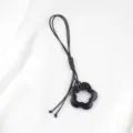 Zwarte bloem hanger met gevlochten koord voor DIY ketting sieraden accessoires - Obsidiaan