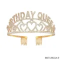 Gold rhinestone birthday queen tiara crown detail, shiny crystal hair hoop with combs. - Gold Crown (BI0713W21A-9)